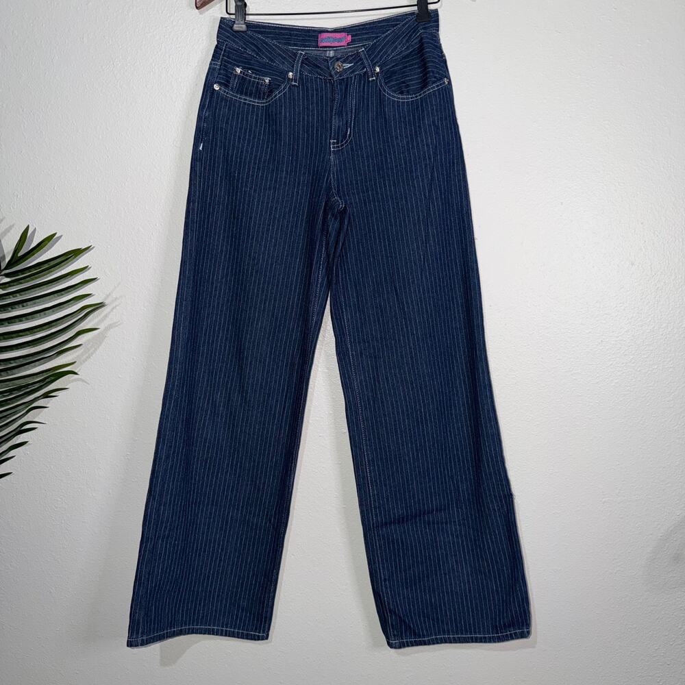 Edikted Pinstripe High Waist Wide Leg Denim Jeans Blue‎ White XS